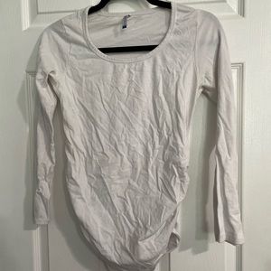 Maternity Long Sleeve White Tee with Side Ruching